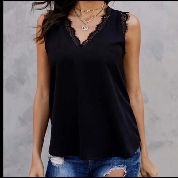 Black Lace Camisole Tank Top - Picture 1 of 6